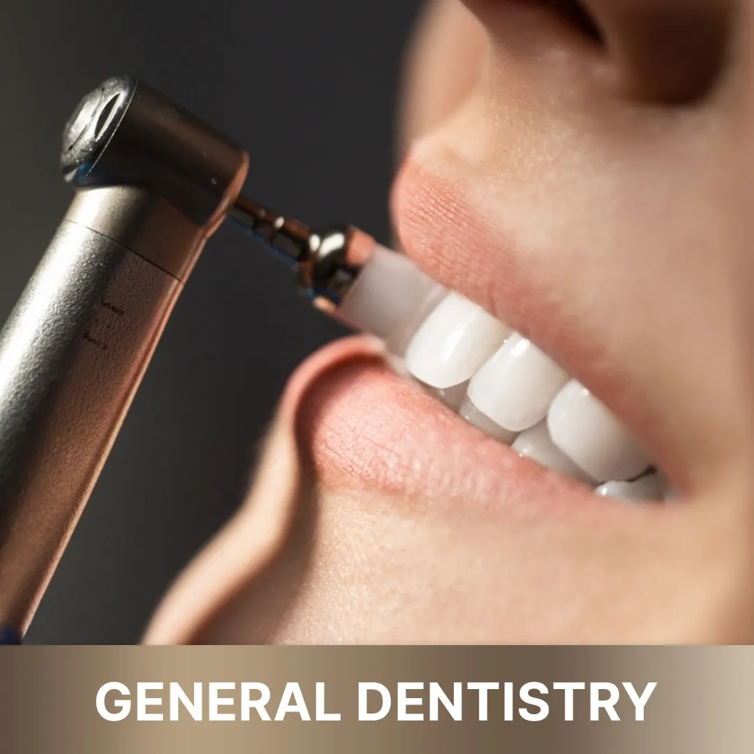 Dentist examining a patient's healthy teeth during a high-standard 'Queens Elite' general dentistry service.